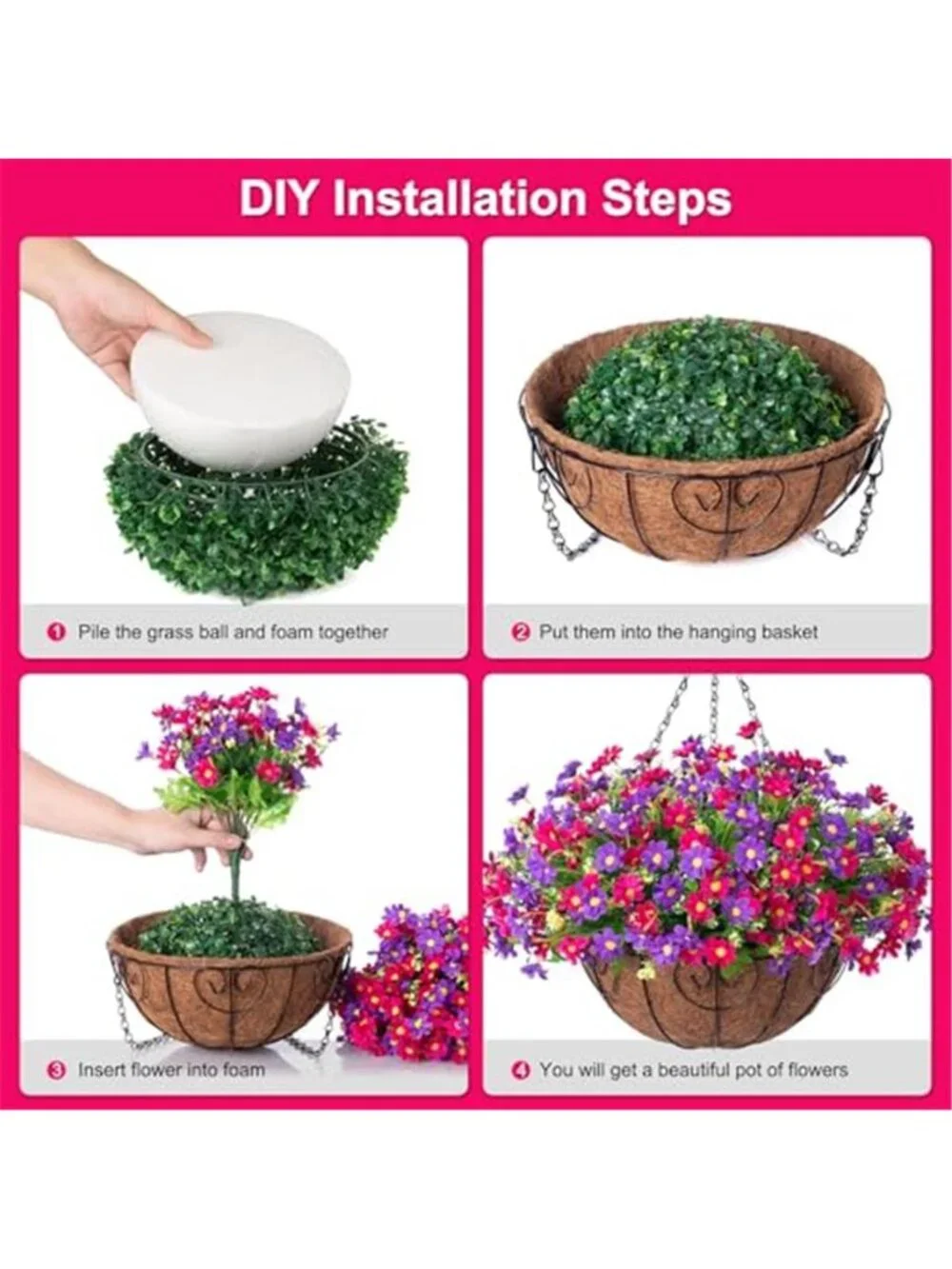 Plum Purple Artificial Daisy Hanging Basket Outdoor Patio Porch Silk Flowers